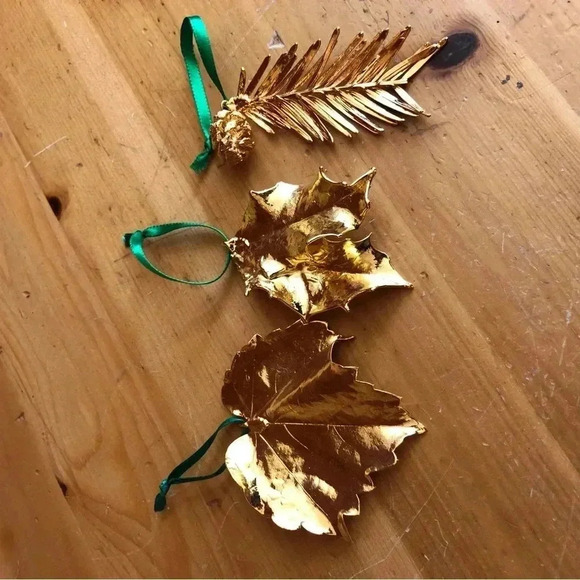 Trio of Gold Dipped Leaf Christmas Ornaments - Picture 2 of 7